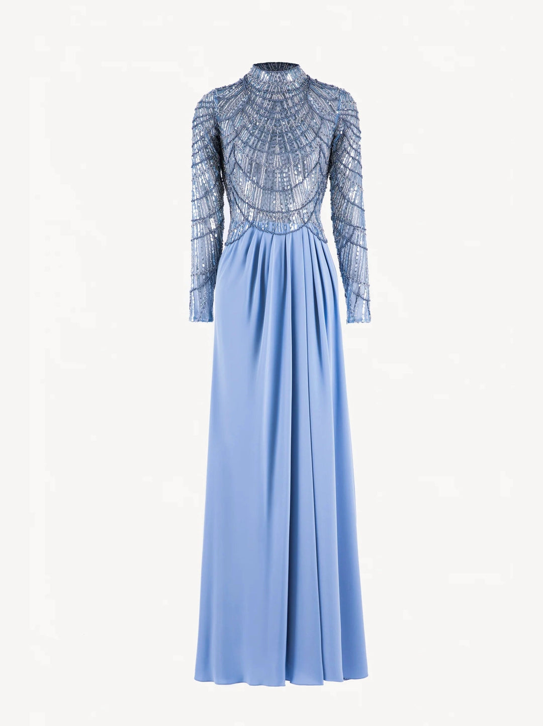 BLUE DRESS WITH BEADED BODICE