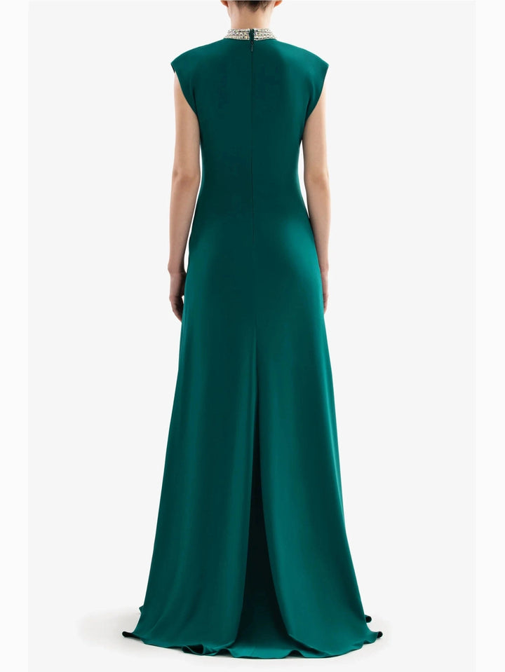 GREEN CREPE LONG DRESS