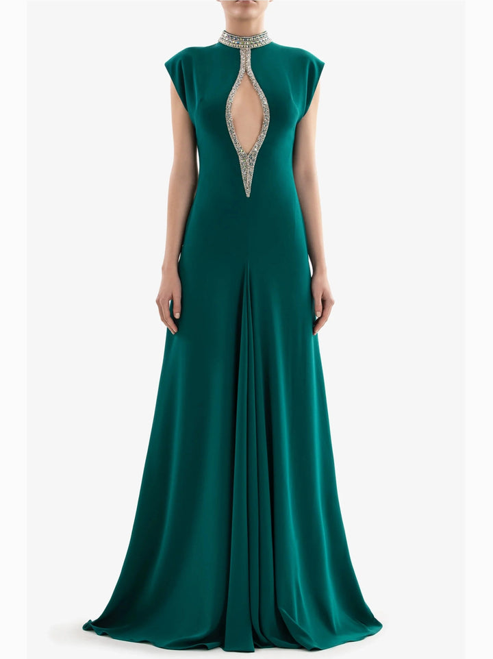 GREEN CREPE LONG DRESS