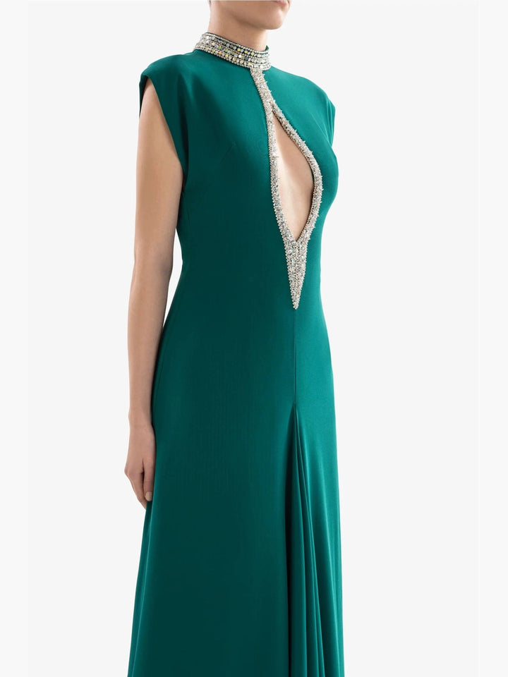 GREEN CREPE LONG DRESS