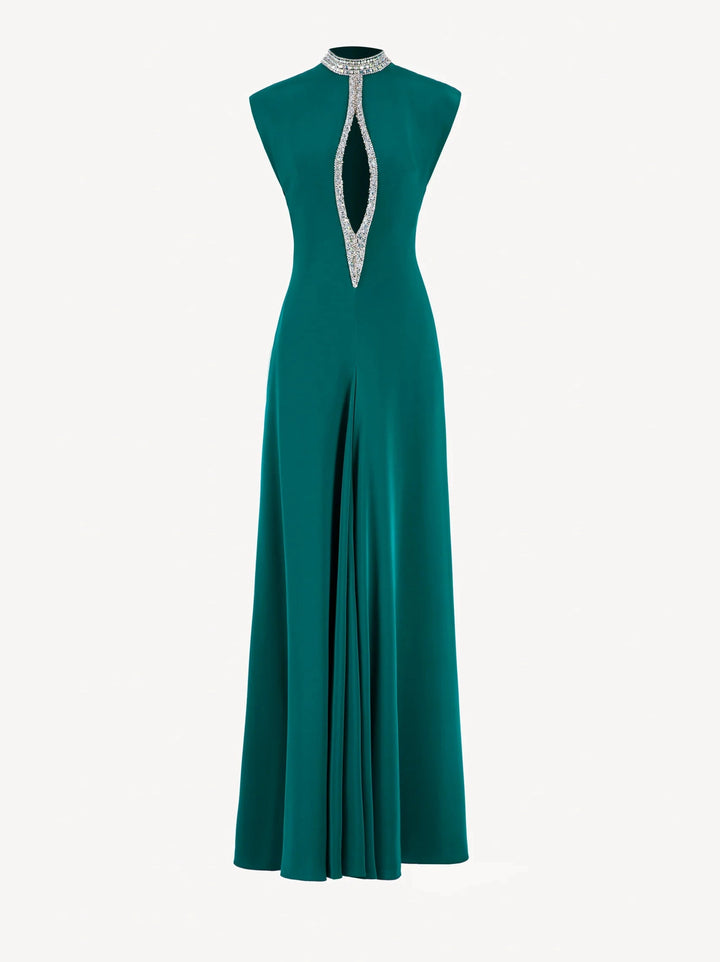 GREEN CREPE LONG DRESS