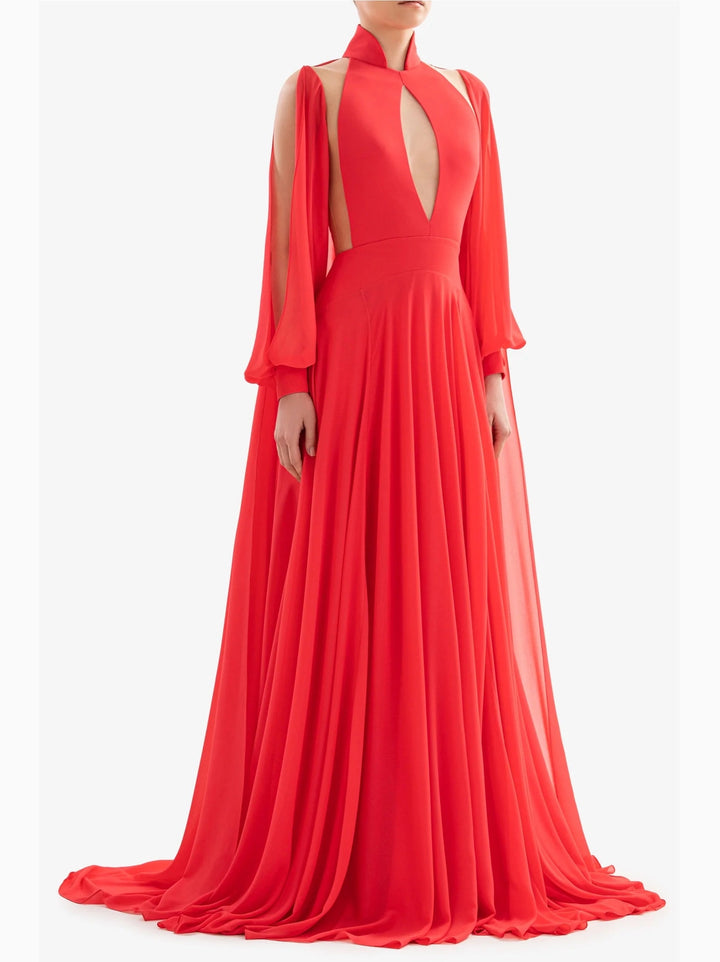 CORAL CREPE GEORGETTE DRESS