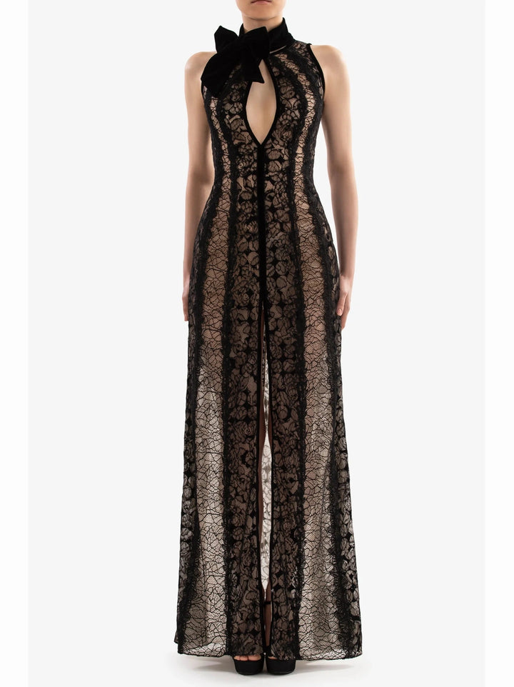 JET BLACK LACE LONG DRESS