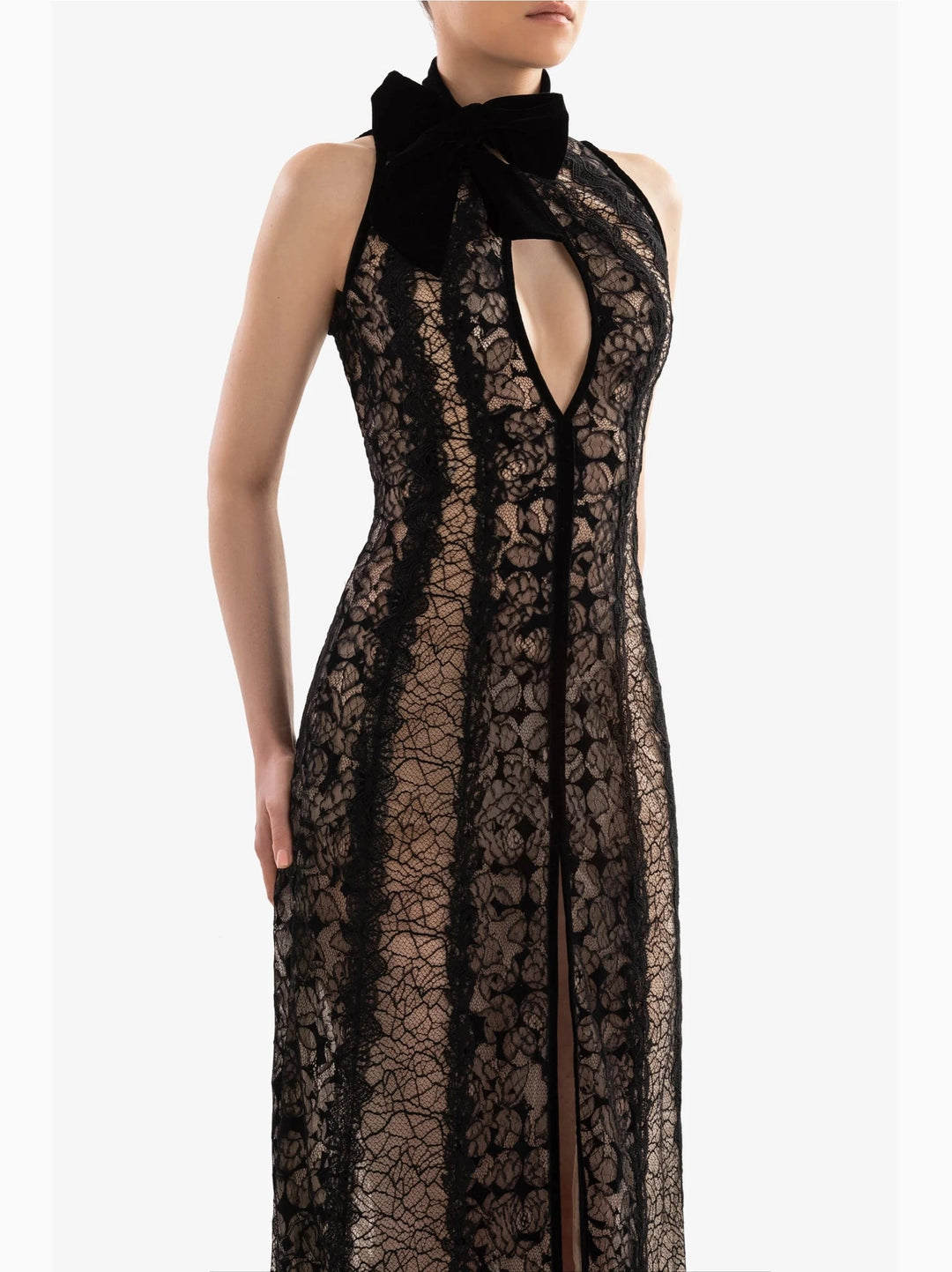 JET BLACK LACE LONG DRESS