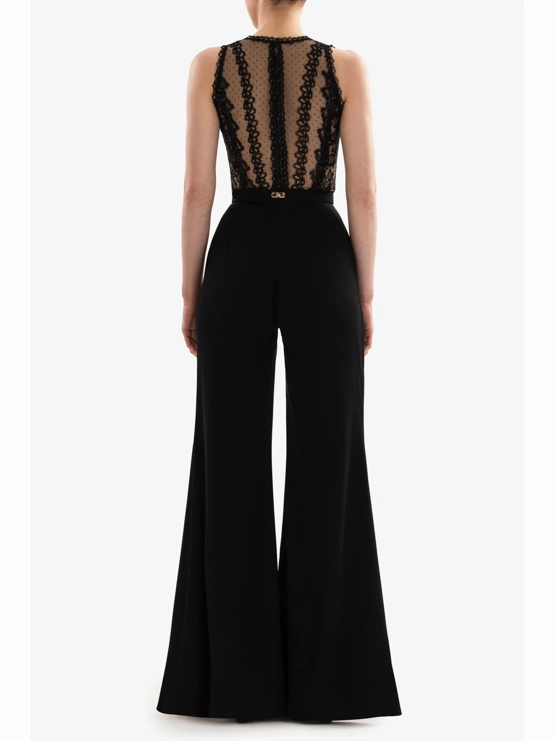 JET BLACK LACE BODICE JUMPSUIT