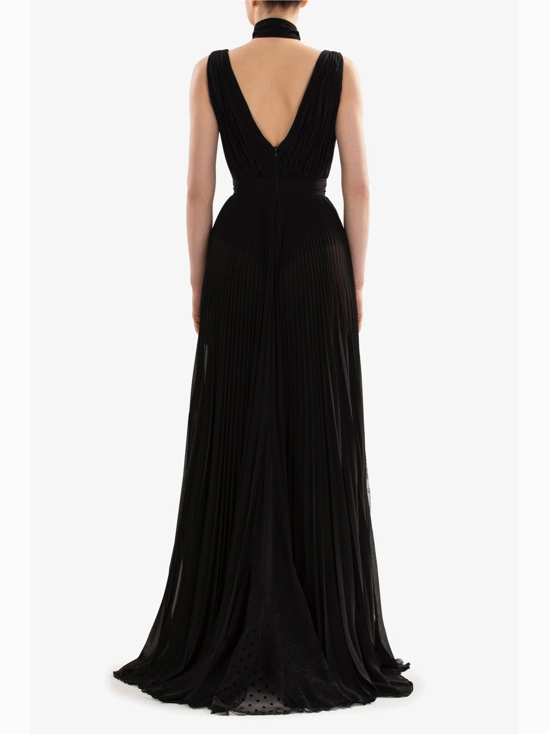 JET BLACK PLEATED CREPE GEORGETTE DRESS