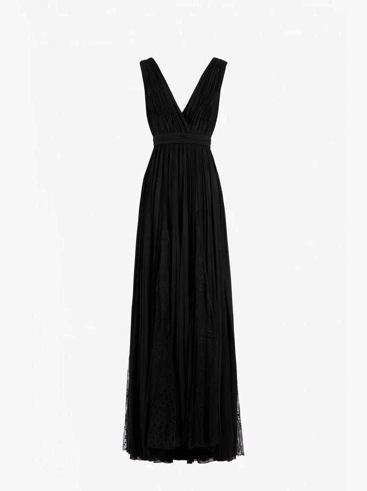 JET BLACK PLEATED CREPE GEORGETTE DRESS