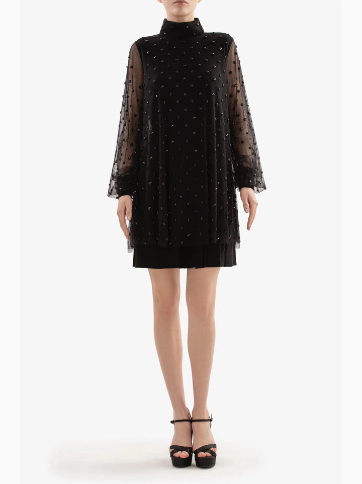 JET BLACK BEADED SHORT DRESS