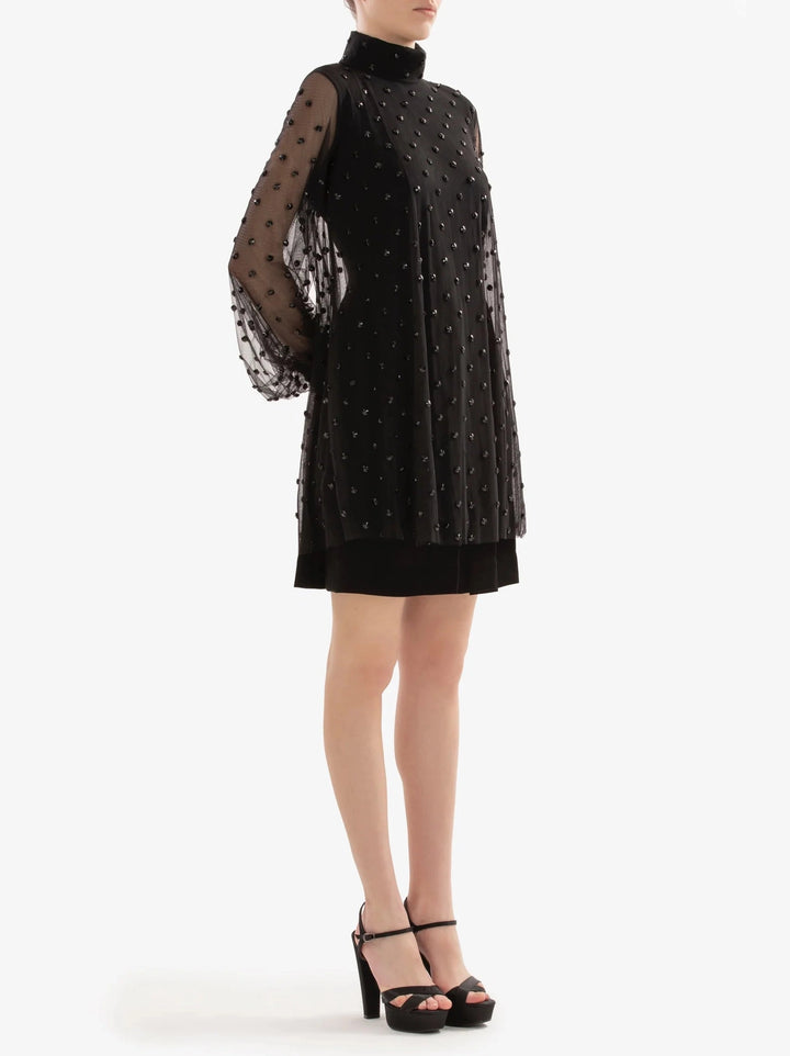 JET BLACK BEADED SHORT DRESS