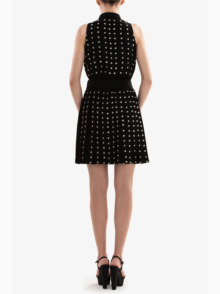 JET BLACK CREPE BEADED TENNIS SKIRT