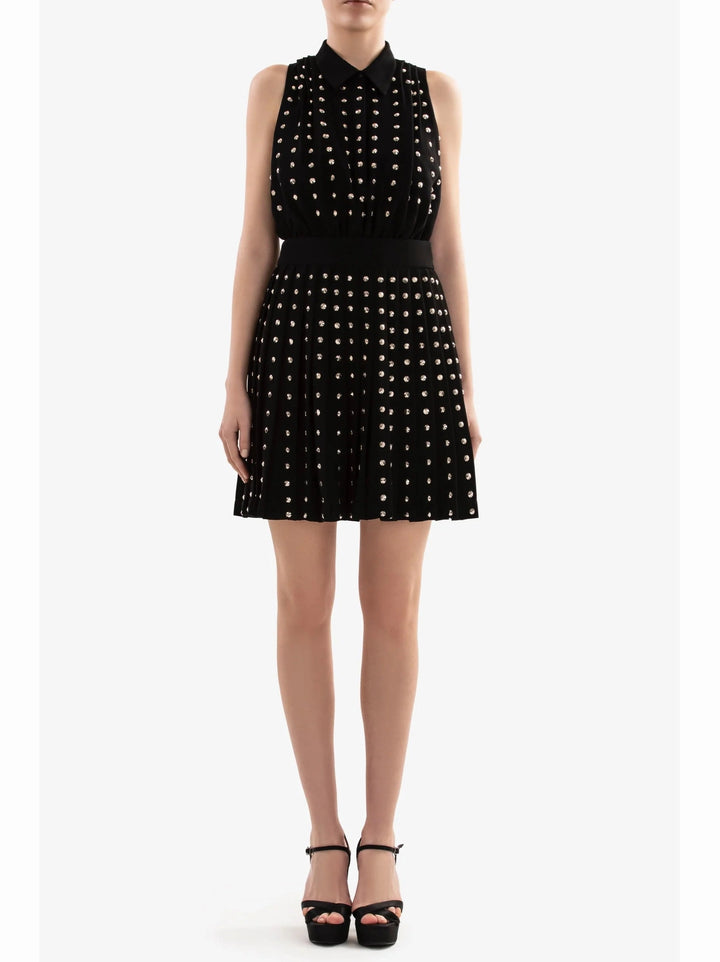 JET BLACK CREPE BEADED TENNIS SKIRT