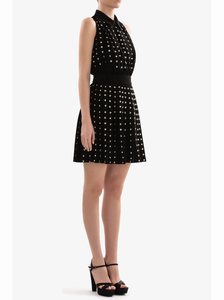 JET BLACK CREPE BEADED TENNIS SKIRT