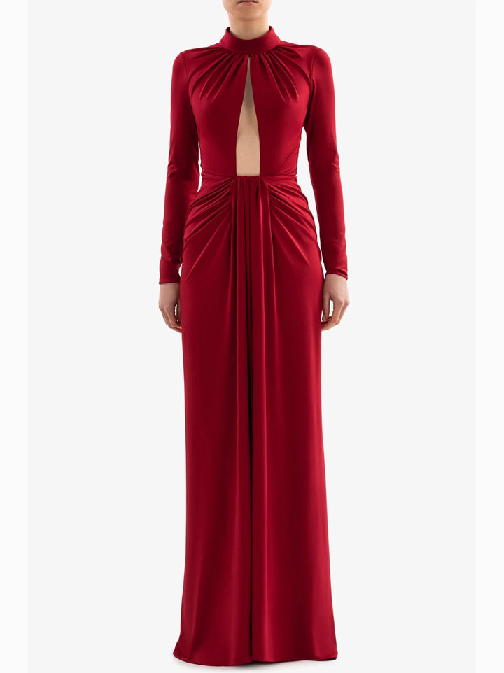 BURGANDY DRESS WITH GATHERED TOP