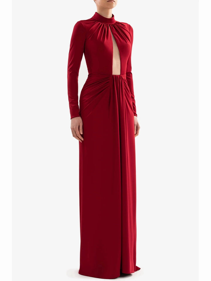 BURGANDY DRESS WITH GATHERED TOP