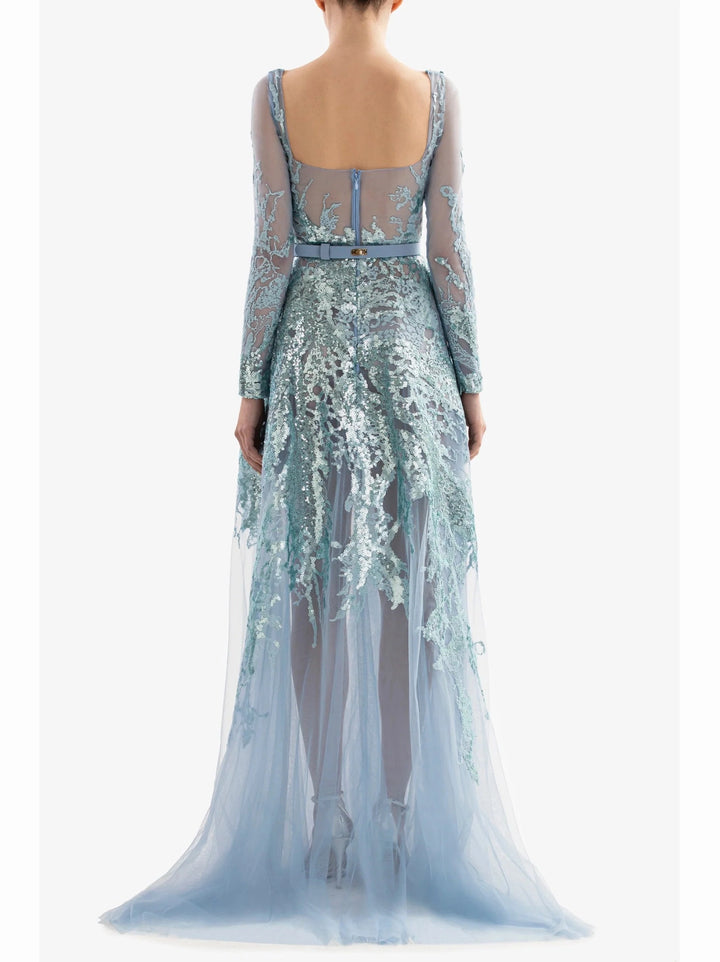 BLUE EMEBROIDERED DRSS