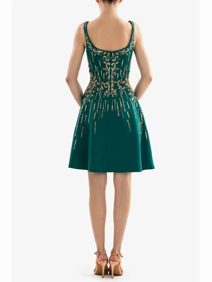 GREEN GOLD EMBELLISHED SHORT DRESS
