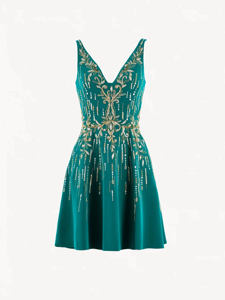 GREEN GOLD EMBELLISHED SHORT DRESS