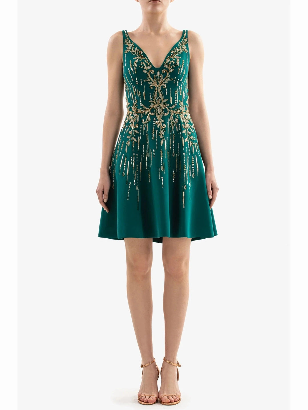 GREEN GOLD EMBELLISHED SHORT DRESS