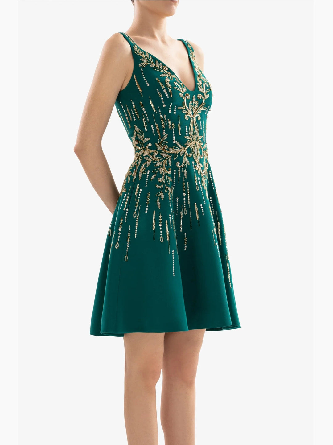 GREEN GOLD EMBELLISHED SHORT DRESS