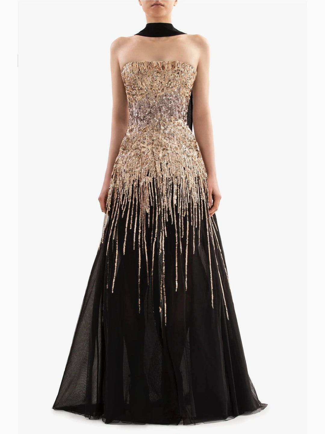 GOLD STRAPLESS DTRESS WITH A-LING CUT DRESS