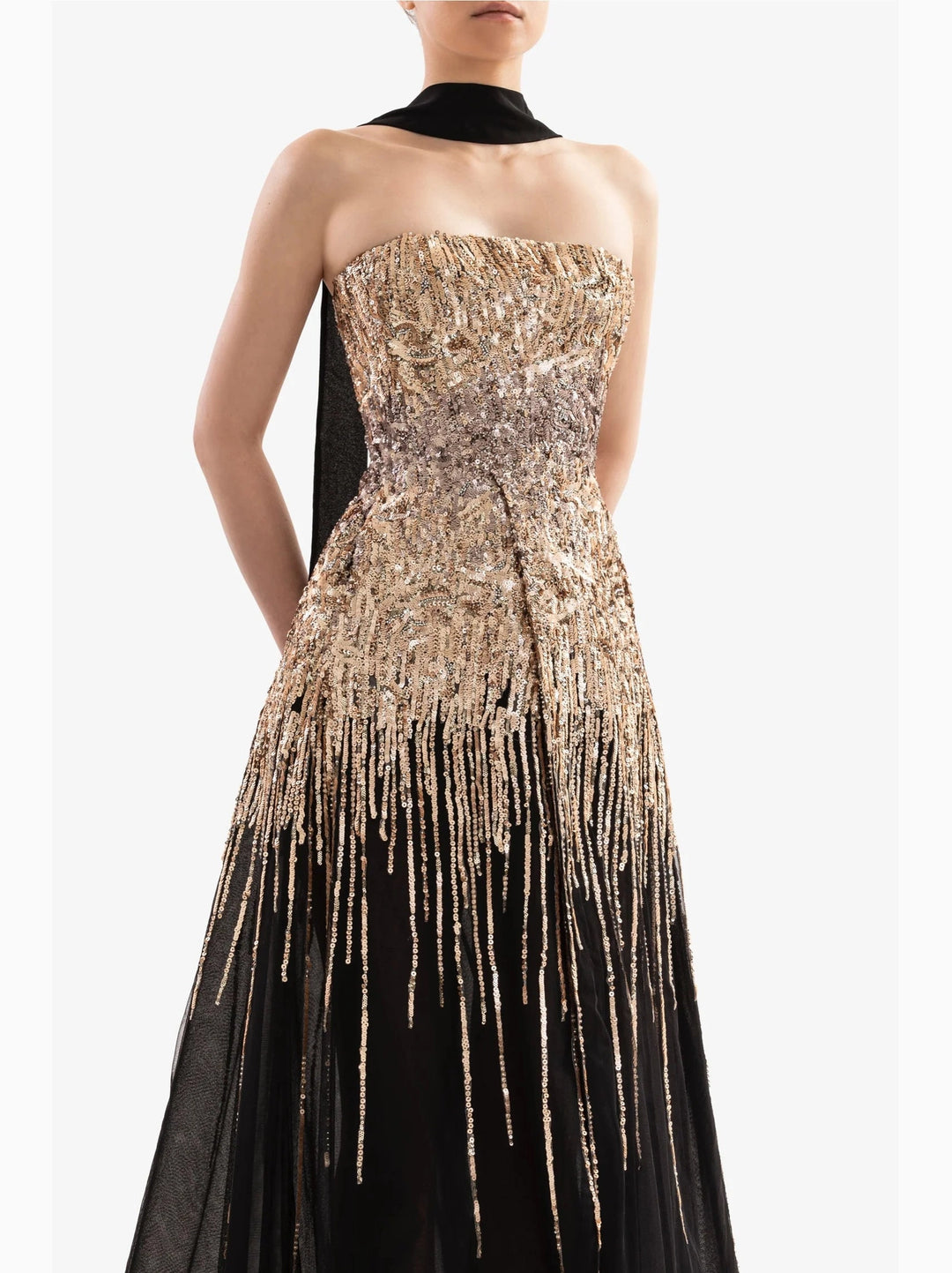 GOLD STRAPLESS DTRESS WITH A-LING CUT DRESS