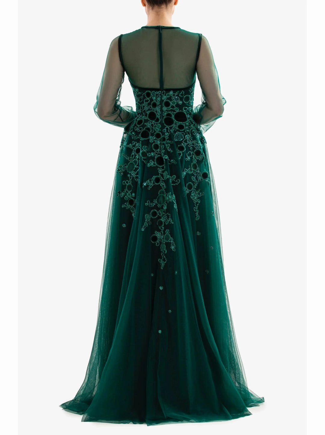 GREEN EMBROIDERED VELVET DRESS