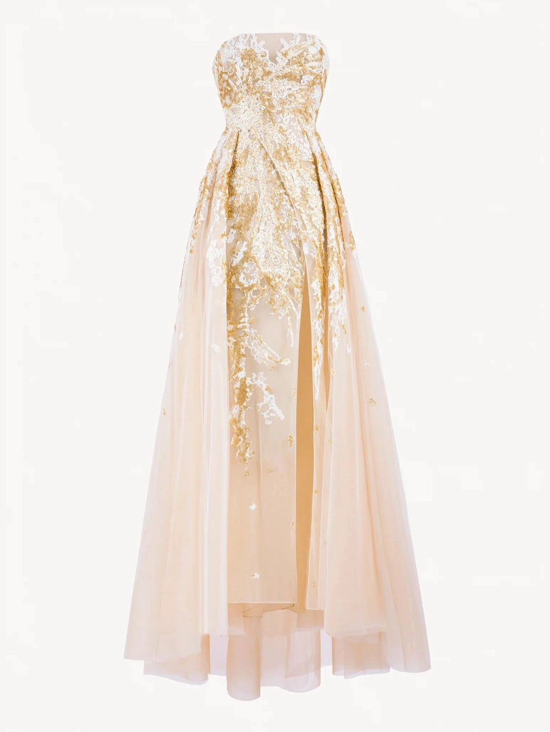 Strapless Embroidered Dress With Overskirt