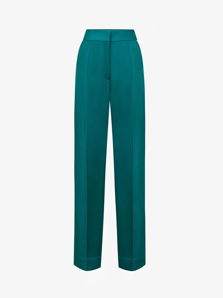 GREEN CREPE STAIGHT CUT PANTS