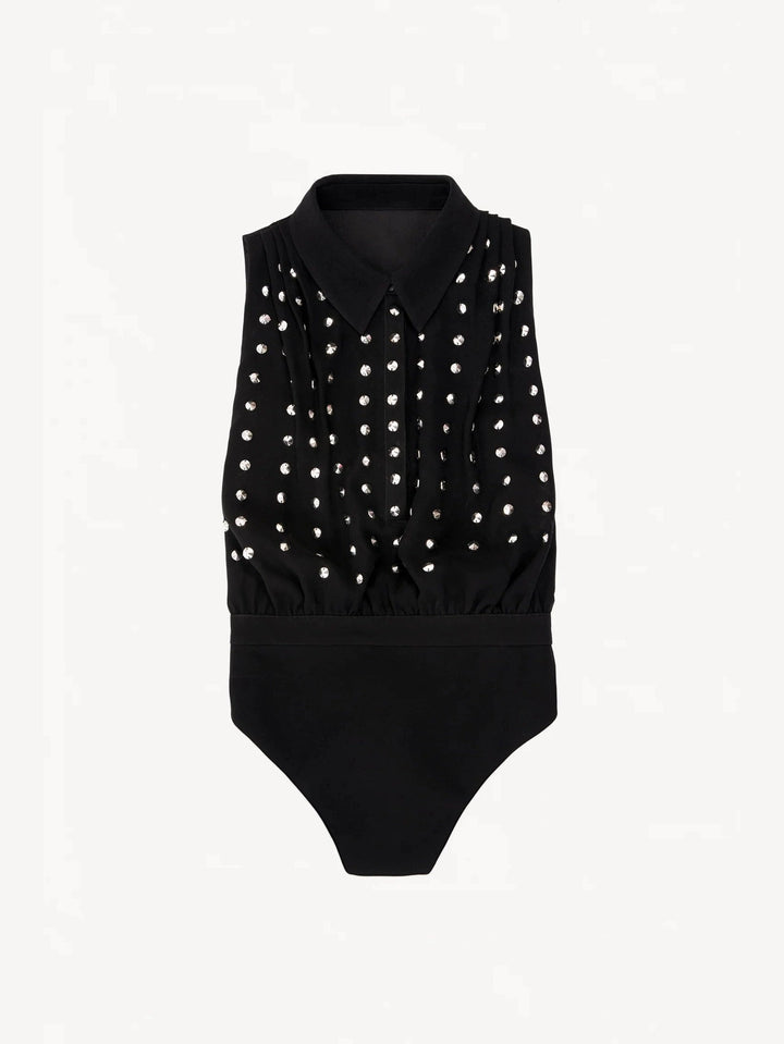JED BLACK CREPE BEADED BODYSUIT