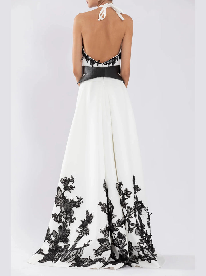 NEOPRENE
DRESS WITH PLEATED SKIRT AND BEADING