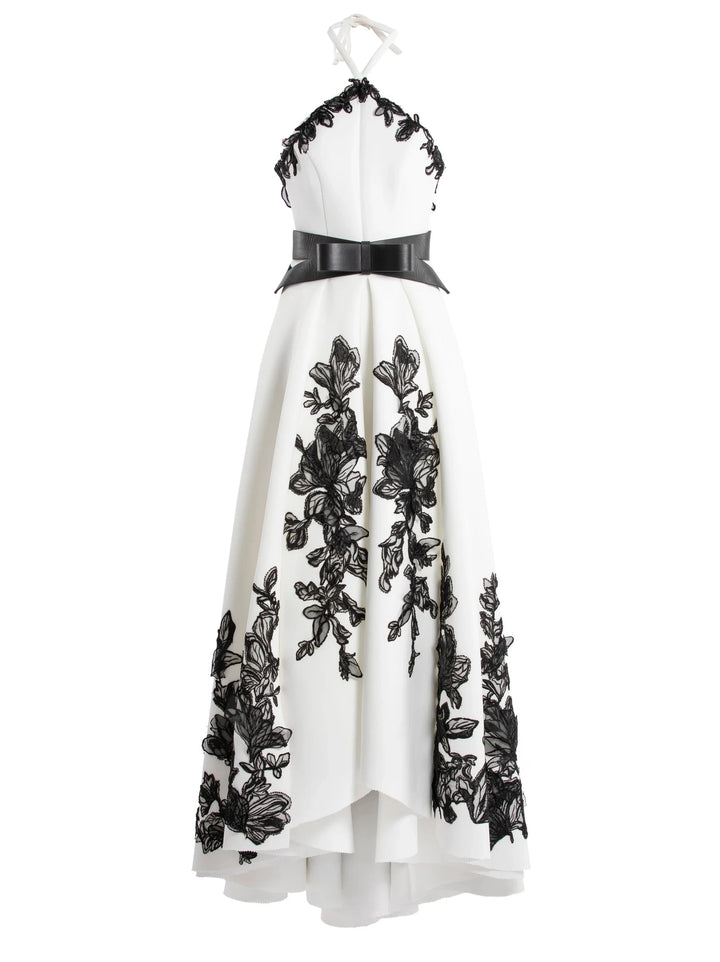 NEOPRENE
DRESS WITH PLEATED SKIRT AND BEADING