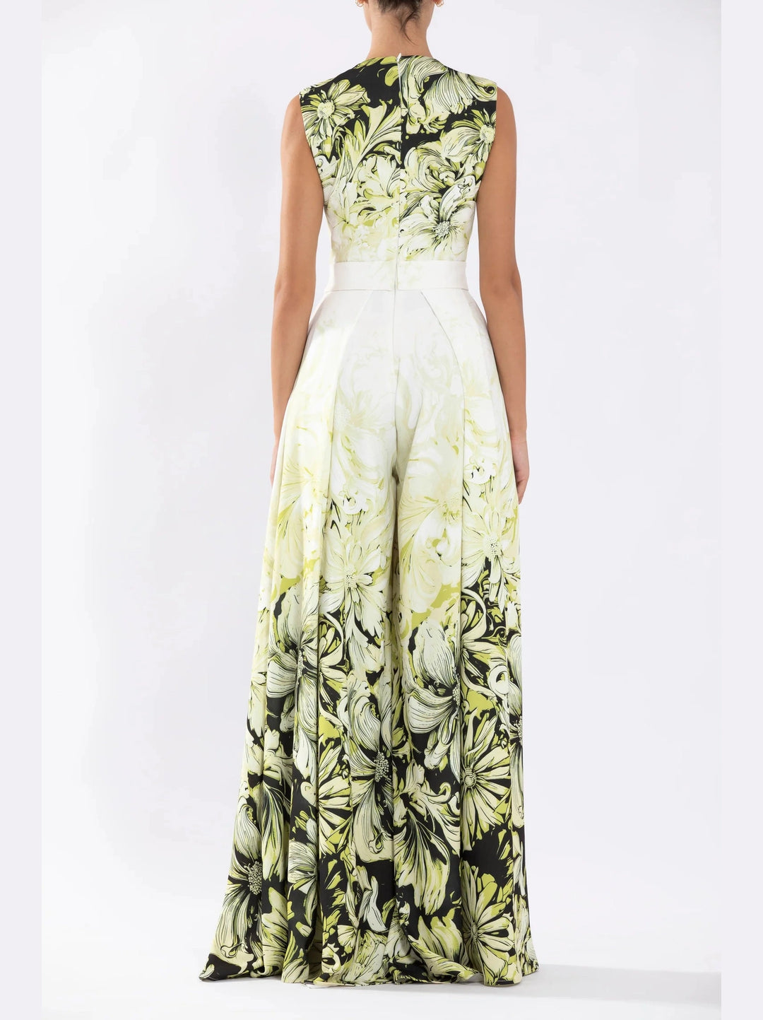 Lime Printed Crepe Jumpsuit