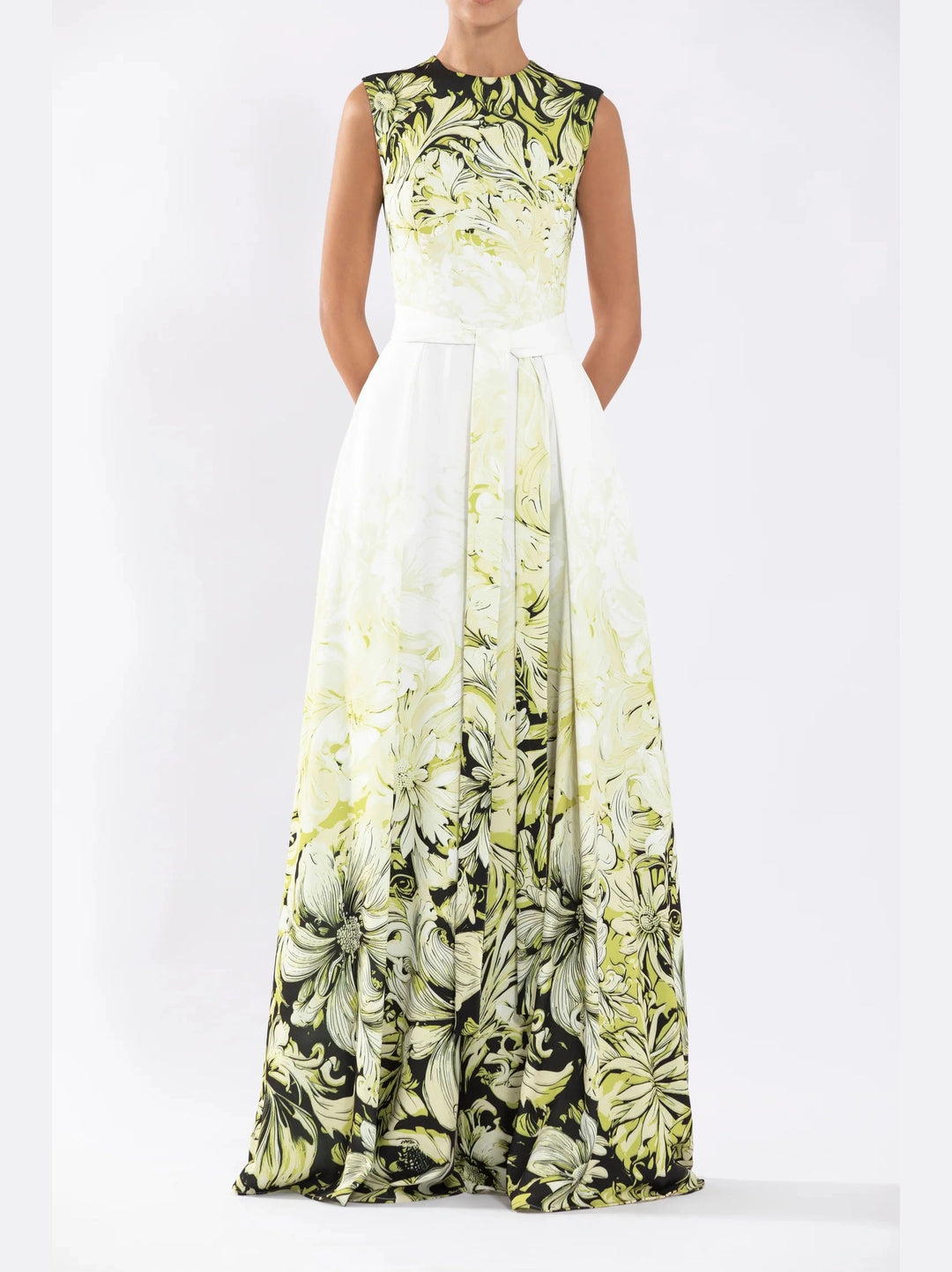Lime Printed Crepe Jumpsuit