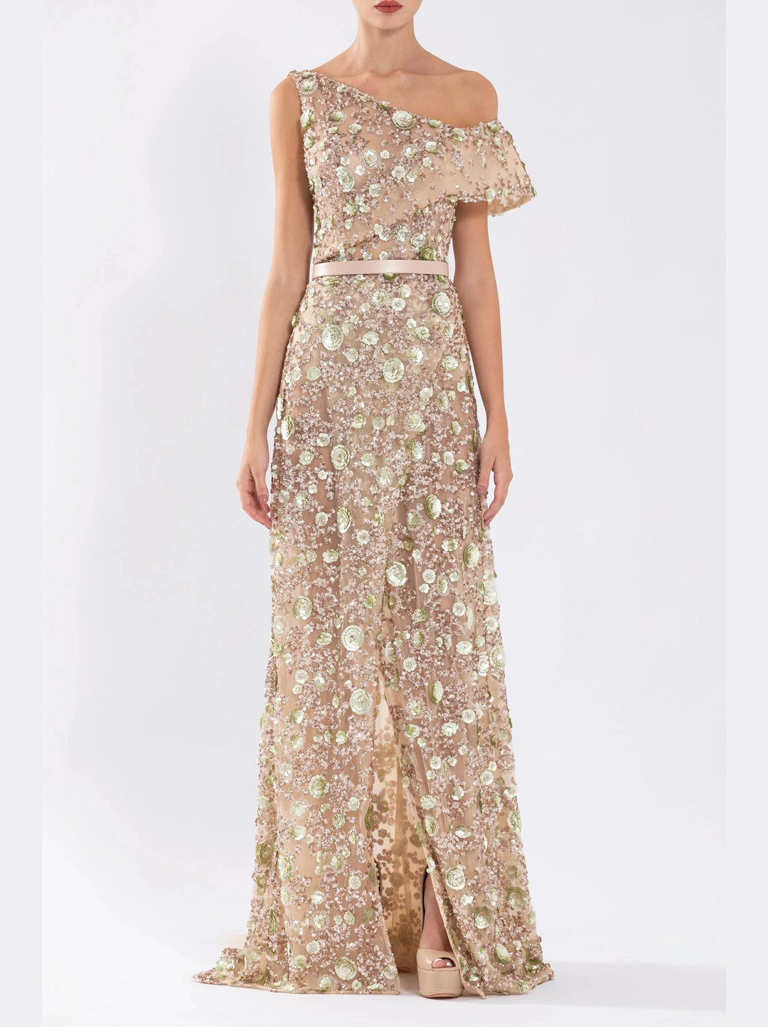 SKIN TULLE BEADED OFF SHOULDER DRESS