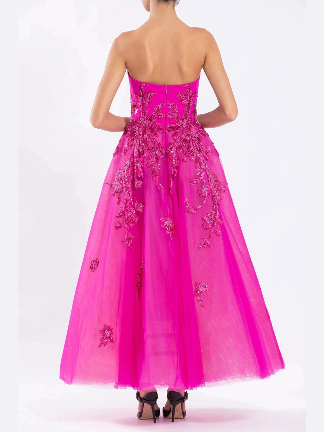 FUSCHIA STRAPLESS CREPE DESS