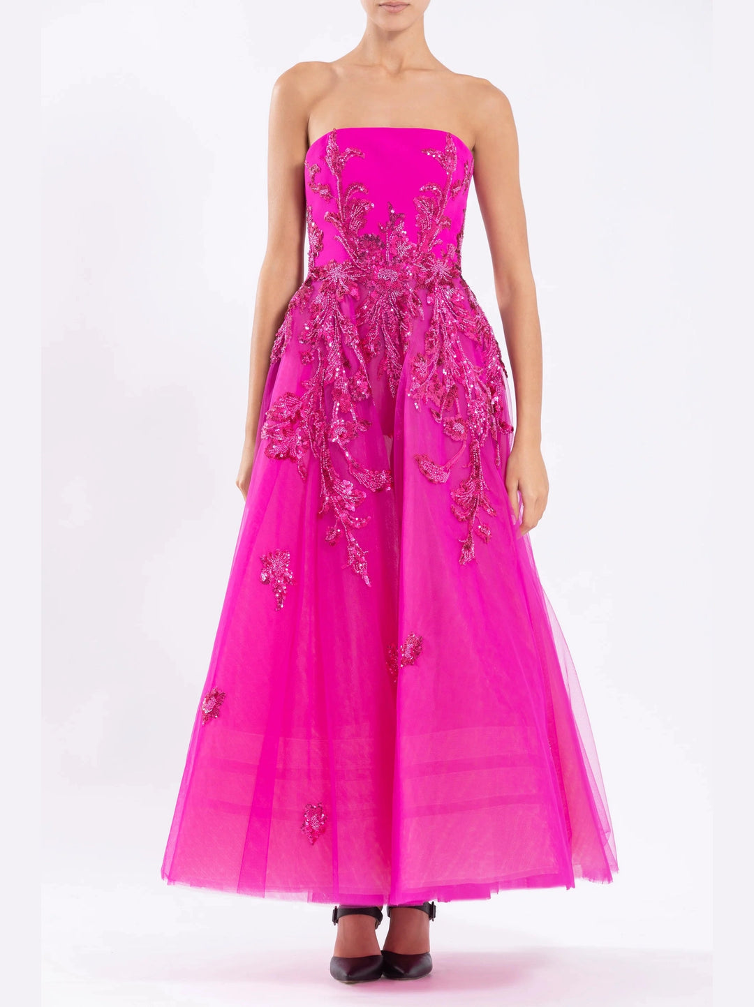 FUSCHIA STRAPLESS CREPE DESS