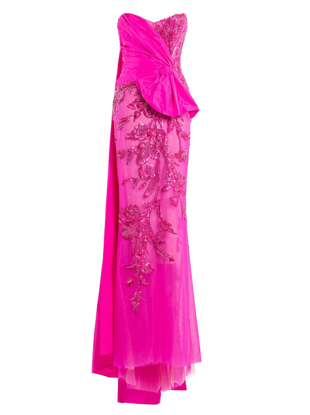 FUSCHIA STRAPELESS TULLE DRESS WITH BEADING