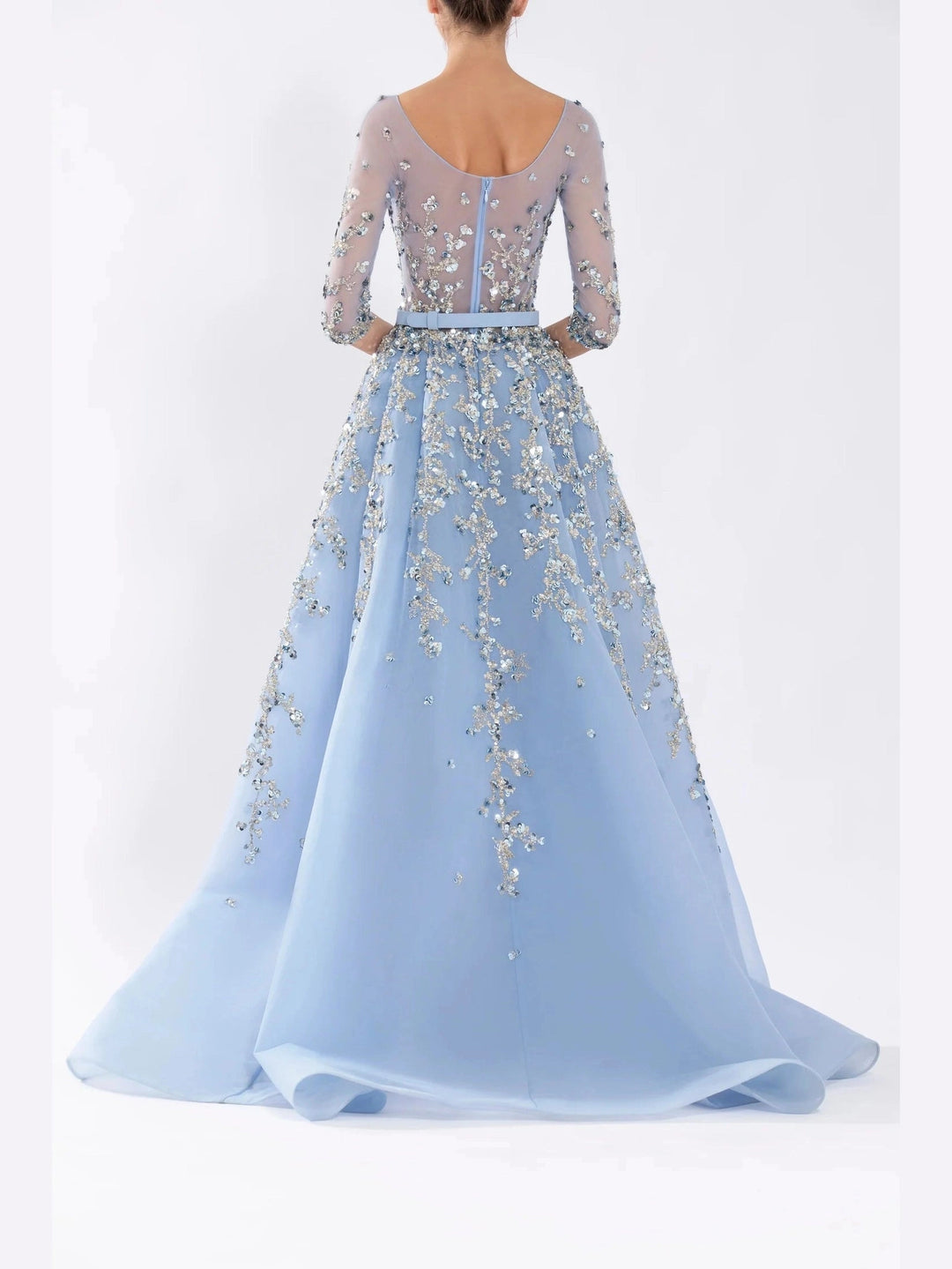 BLUE TULLE DRESS WITH 3/4TH SLEEVES