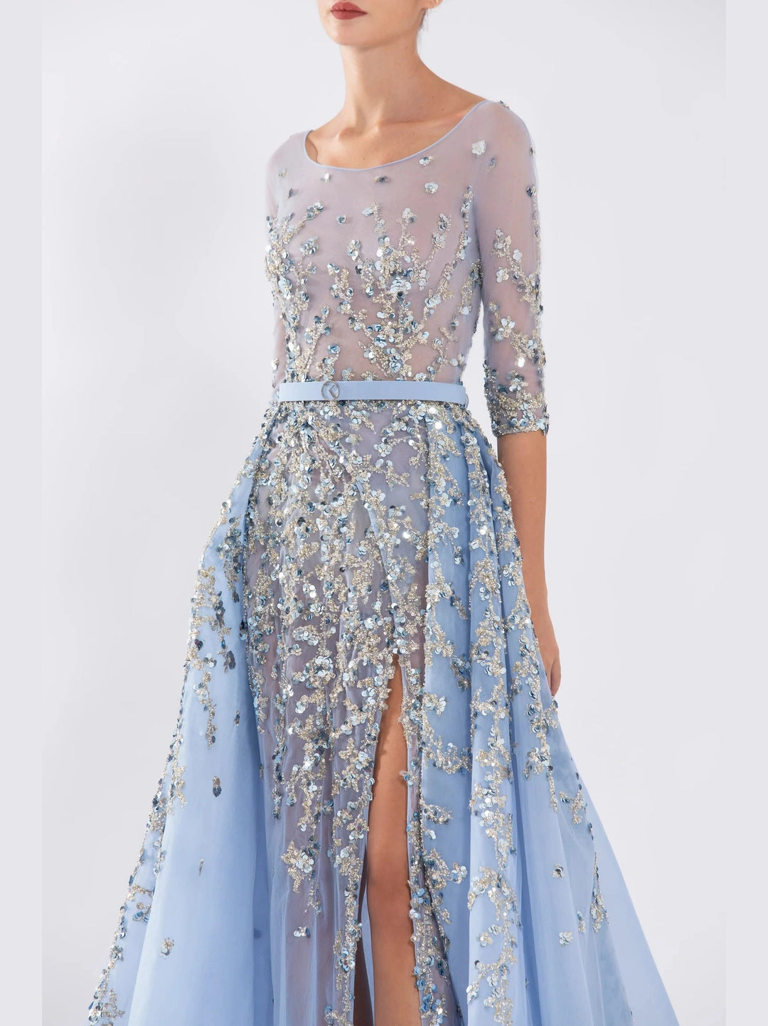 BLUE TULLE DRESS WITH 3/4TH SLEEVES