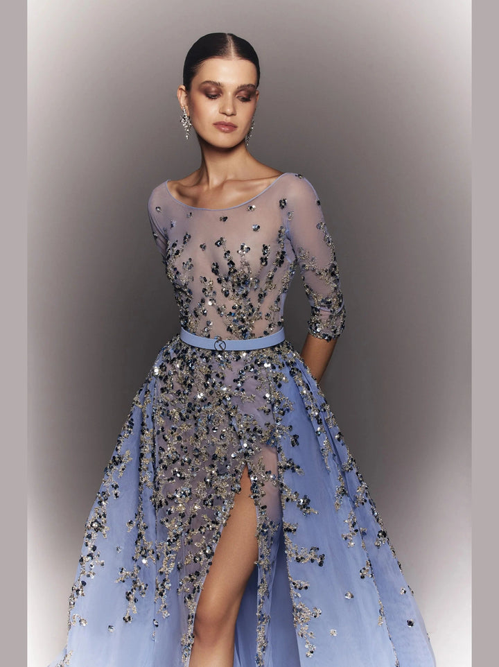 BLUE TULLE DRESS WITH 3/4TH SLEEVES