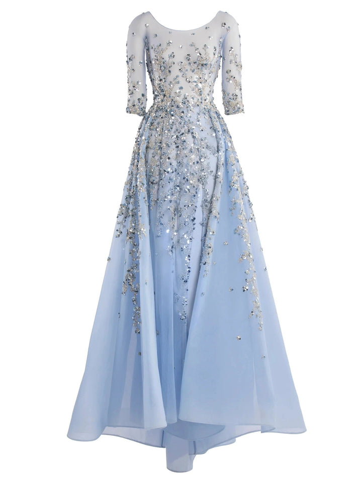 BLUE TULLE DRESS WITH 3/4TH SLEEVES