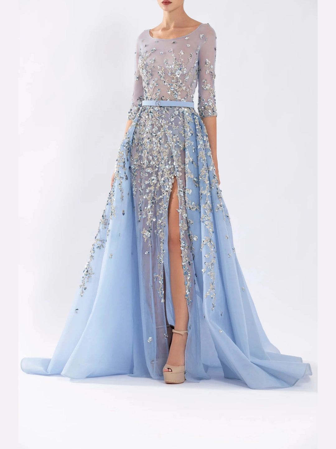 BLUE TULLE DRESS WITH 3/4TH SLEEVES