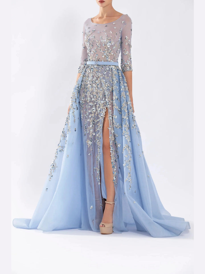 BLUE TULLE DRESS WITH 3/4TH SLEEVES