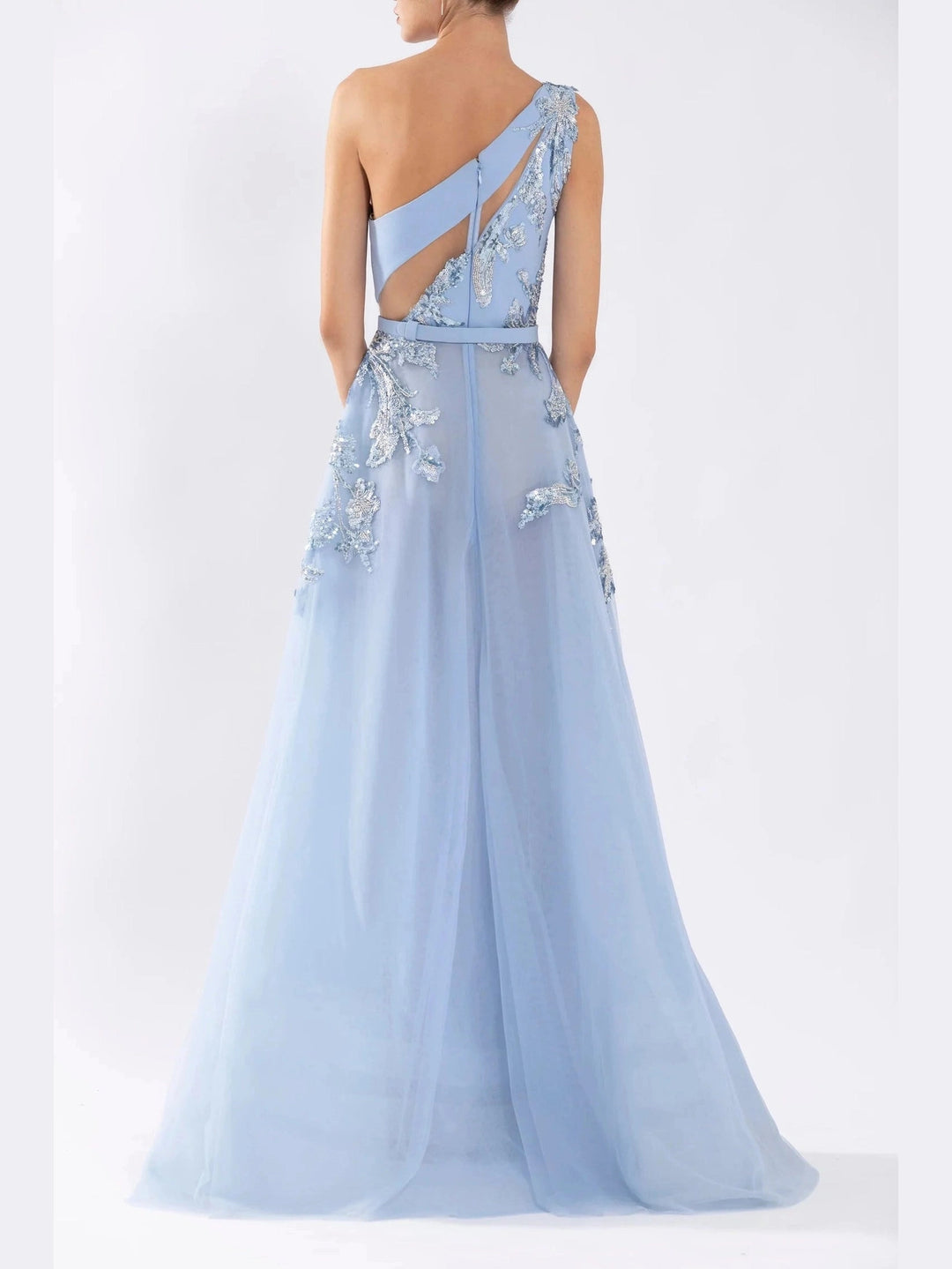 BLUE TULLE DRESS WTH FLARED TULLE SKIRT