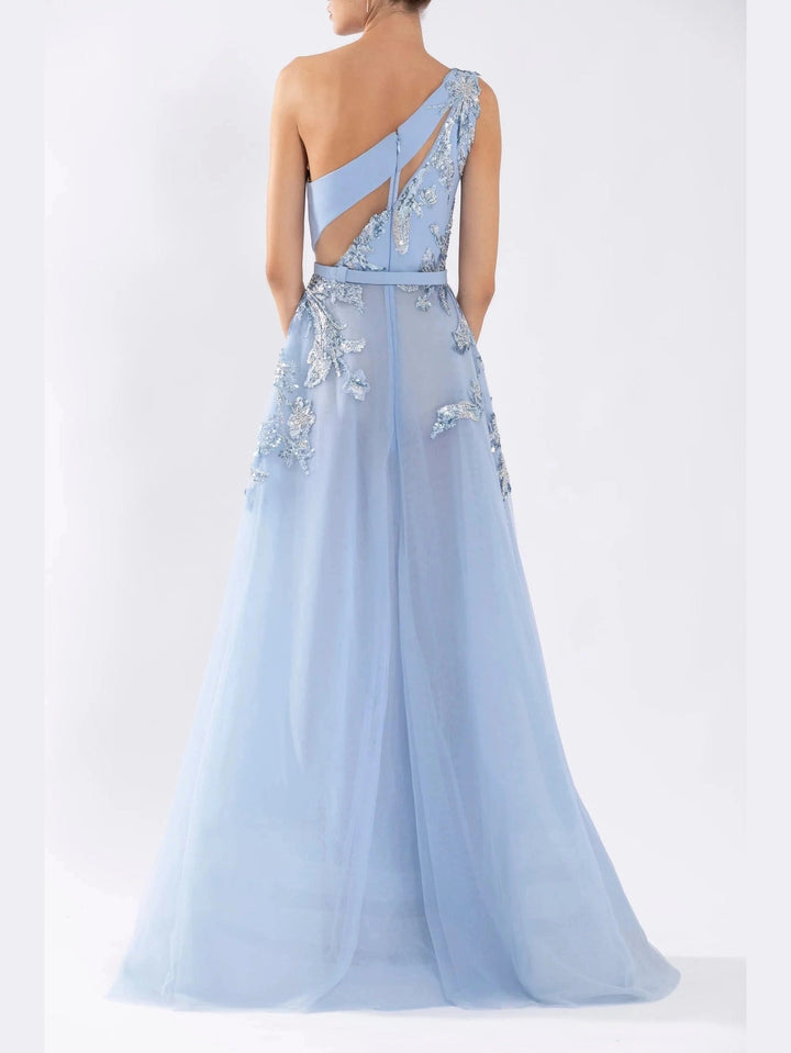 BLUE TULLE DRESS WTH FLARED TULLE SKIRT