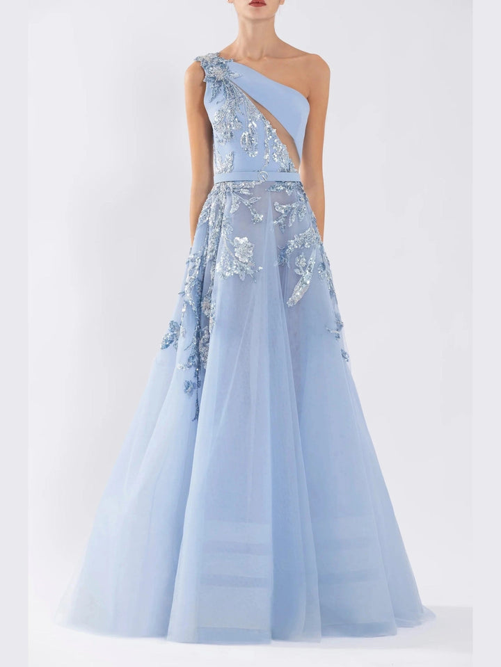 BLUE TULLE DRESS WTH FLARED TULLE SKIRT