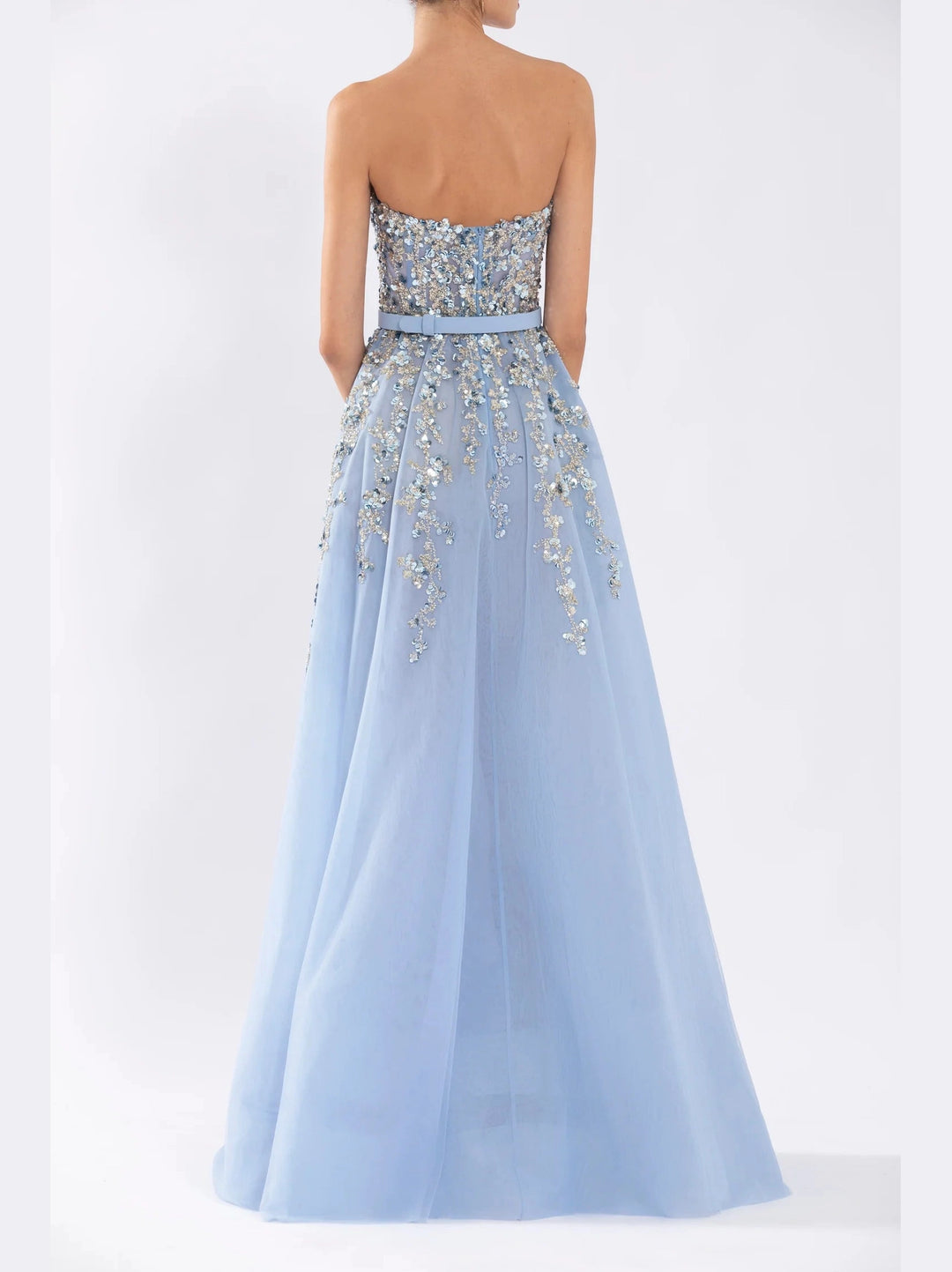 BLUE TULLE STRAPELESS DRESS