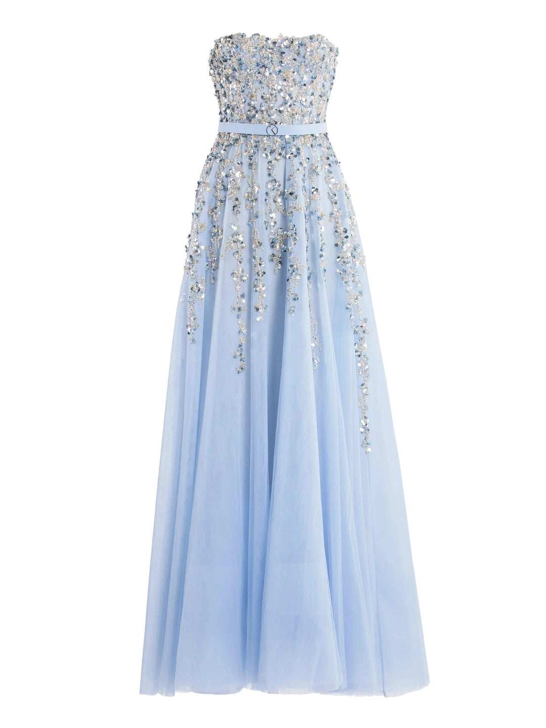 BLUE TULLE STRAPELESS DRESS