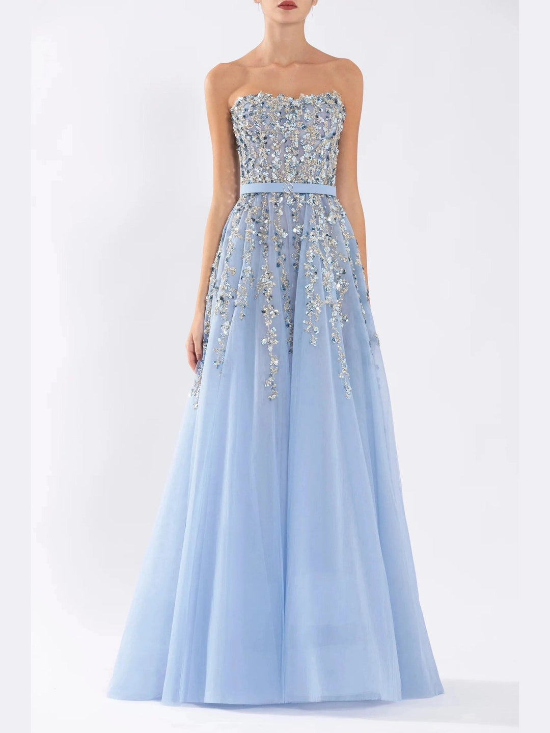 BLUE TULLE STRAPELESS DRESS