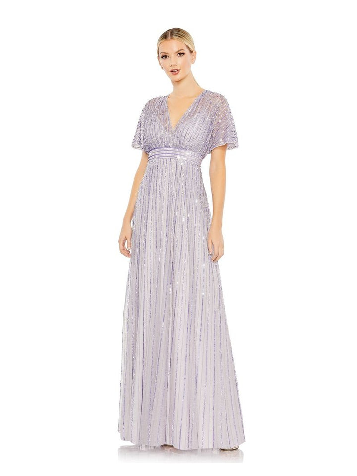 Sequined Butterfly Sleeve Flowy Gown